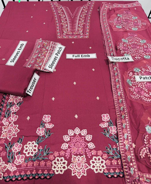 Dhanak Fabrics – 3 Piece Luxury Embroidered Suit – Heavy Work Collection – Unstitched