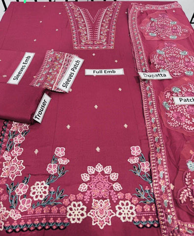 Dhanak Fabrics – 3 Piece Luxury Embroidered Suit – Heavy Work Collection – Unstitched