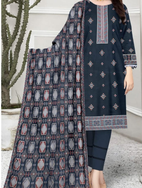 Breeze Winter Collection 2025 – Dhanak Heavy Embroidered 3-Piece Unstitched Suit with Laser Cutwork Embroidered Shawl