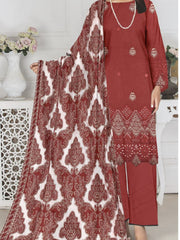 Breeze Winter Collection 2025 – Dhanak Heavy Embroidered 3-Piece Unstitched Suit with Laser Cutwork Embroidered Shawl