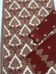 Breeze Winter Collection 2025 – Dhanak Heavy Embroidered 3-Piece Unstitched Suit with Laser Cutwork Embroidered Shawl