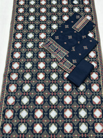 Breeze Winter Collection 2025 – Dhanak Heavy Embroidered 3-Piece Unstitched Suit with Laser Cutwork Embroidered Shawl