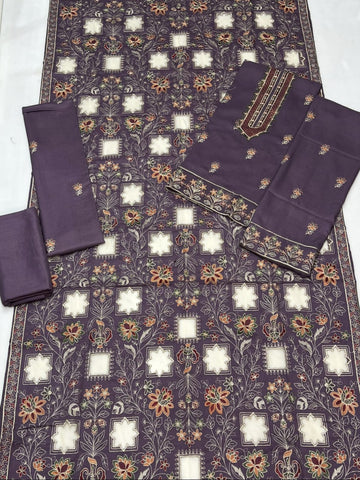 Winter Collection – Premium Dhanak 3-Piece Embroidered Suit with Laser Cutwork Shawl