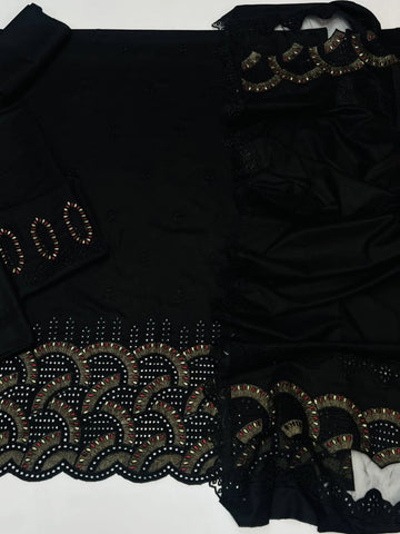 Winter Collection – Premium Dhanak 3-Piece Embroidered Suit with Laser Cutwork Shawl