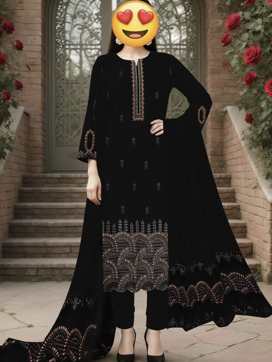 Winter Collection – Premium Dhanak 3-Piece Embroidered Suit with Laser Cutwork Shawl