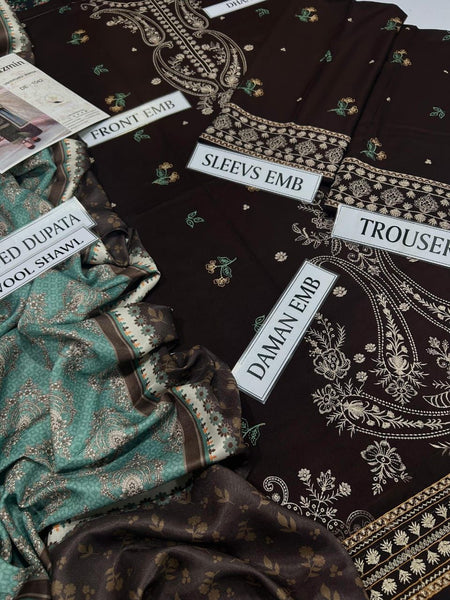 Luxury Embroidered Dhanak 3-Piece Unstitched Suit | Winter Collection 2025
