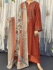 Luxury Embroidered Dhanak 3-Piece Unstitched Suit | Winter Collection 2025