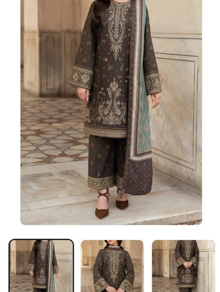 Embroidered Dhanak 3-Piece Unstitched Suit with Daman Embroidered Patch | Winter Collection 2025