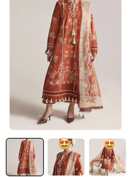 Embroidered Dhanak 3-Piece Unstitched Suit with Daman Schiffli Work | Winter Collection 2025