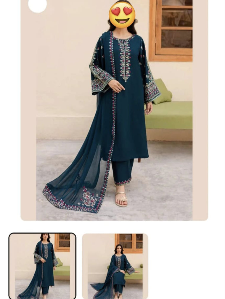 Embroidered Dhanak 3-Piece Unstitched Suit with Heavy Embroidered Shawl | Winter Collection 2025