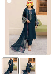 Embroidered Dhanak 3-Piece Unstitched Suit with Heavy Embroidered Shawl | Winter Collection 2025