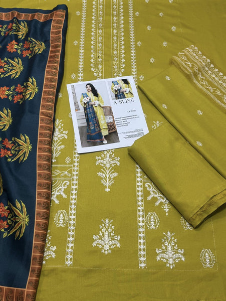 ASLING Winter Collection 2025 – Premium Dhanak Heavy Embroidered 3-Piece Unstitched Suit with Wool Shawl