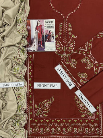 NOOR BY SADIA ASAD – Winter Luxury Collection 2025 | Dhanak Heavy Embroidered 3-Piece Unstitched Suit with Embroidered Shawl