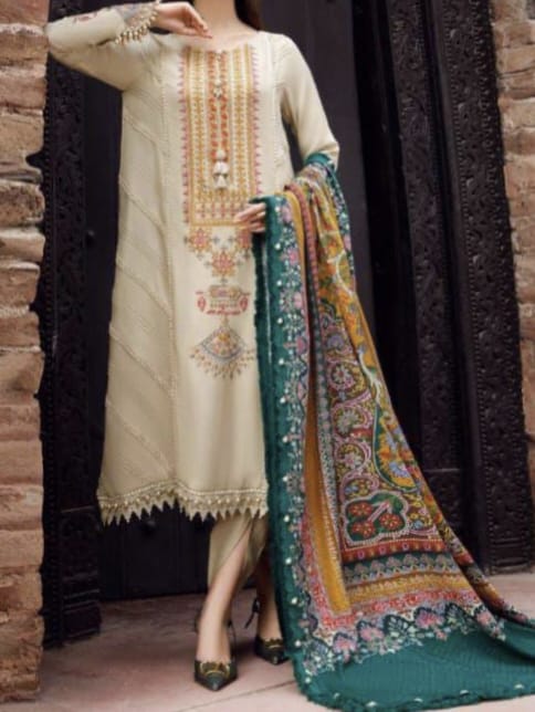 MARIA.B Winter Collection Vol. 2025 – Premium Dhanak Embroidered 3-Piece Unstitched Suit with Digital Print Wool Shawl