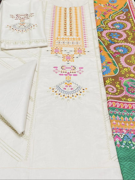 MARIA.B Winter Collection Vol. 2025 – Premium Dhanak Embroidered 3-Piece Unstitched Suit with Digital Print Wool Shawl