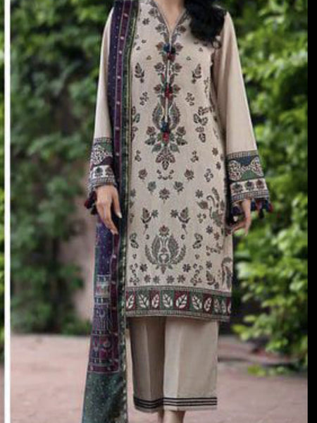 JAZMIN Winter Collection Vol. 2025 – Premium Dhanak Embroidered 3-Piece Unstitched Suit with Digital Print Wool Shawl