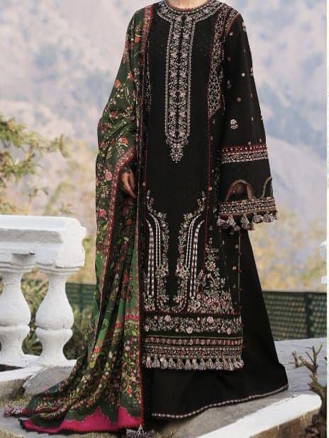 Hussain Rehar Winter Luxury Collection 2025 – Dhanak Heavy Embroidered 3-Piece Unstitched Suit with Digital Printed Wool Shawl
