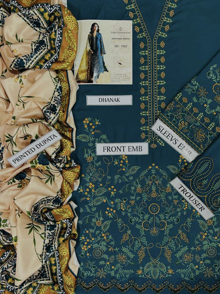 Zara Shahjahan Winter Luxury Collection 2025 – Dhanak Heavy Embroidered 3-Piece Unstitched Suit with Digital Printed Wool Shawl