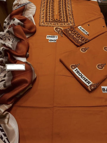 Luxury Embroidered Dhanak 3-Piece Unstitched Suit | Winter Collection 2025