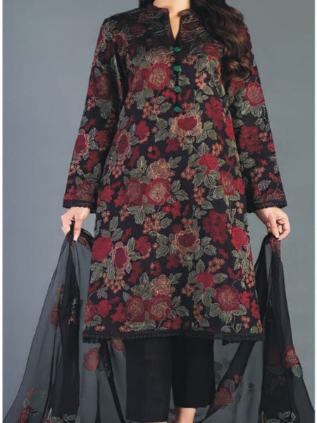 Embroidered Linen 3-Piece Unstitched Suit with Chiffon Embroidered Dupatta | Winter Collection 2025 (Copy)