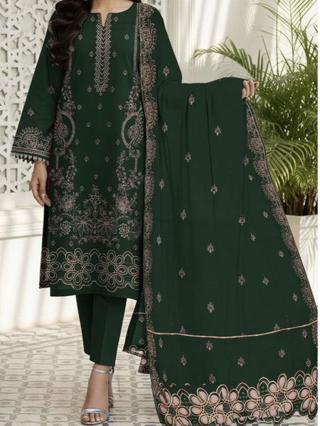 Breeze Winter Collection – Premium Dhanak 3-Piece Embroidered Suit (Ready-to-Wear Shawl)