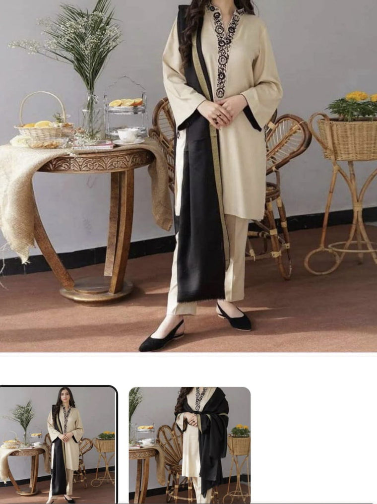 Embroidered Dhanak 3-Piece Unstitched Suit with Pocket & Neckline Embroidery | Winter Collection 2025