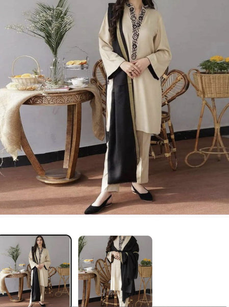 Embroidered Dhanak 3-Piece Unstitched Suit with Pocket & Neckline Embroidery | Winter Collection 2025