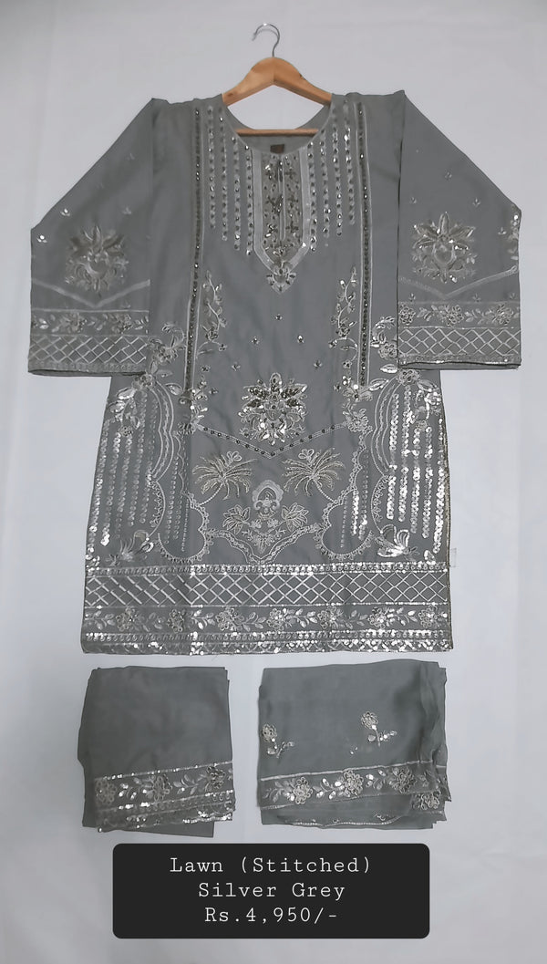 LAWN (STITCHED), SILVER GREY COLOUR (Standard Medium Size)