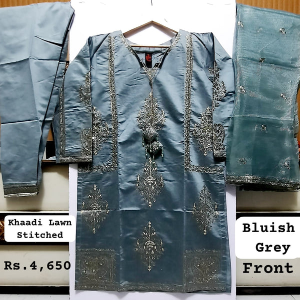 KHAADI LAWN (STITCHED), BLUISH GREY COLOUR (Standard Medium Size)