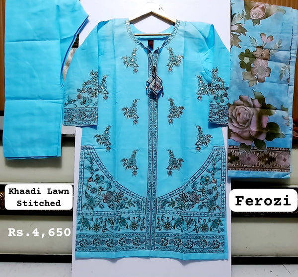 KHAADI LAWN (STITCHED), FEROZI COLOUR (Standard Medium Size)