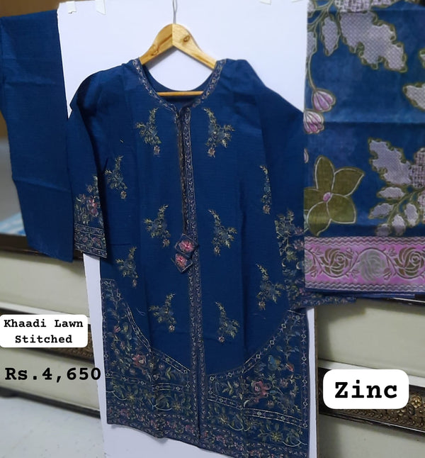 KHAADI LAWN (STITCHED), ZINC COLOUR (Standard Medium Size)