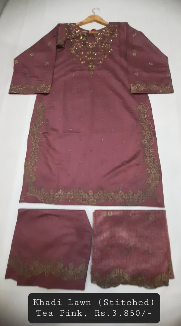 KHAADI LAWN (STITCHED), TEA PINK COLOUR (Standard Medium Size)